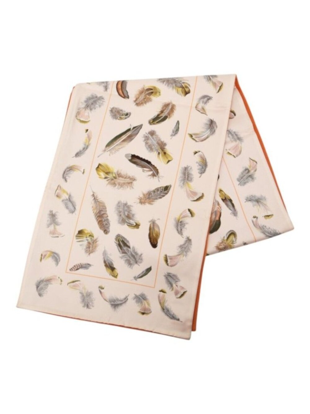 Hermes Henri de Linares Feather Reversible Scarf Shawl Orange Multicolor Silk